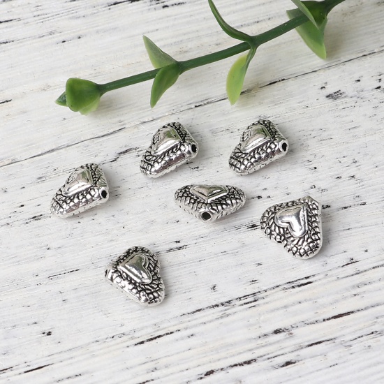 Picture of Zinc Based Alloy Spacer Beads Heart Antique Silver 11.6mm x 9.6mm, Hole: Approx 0.7mm, 60 PCs