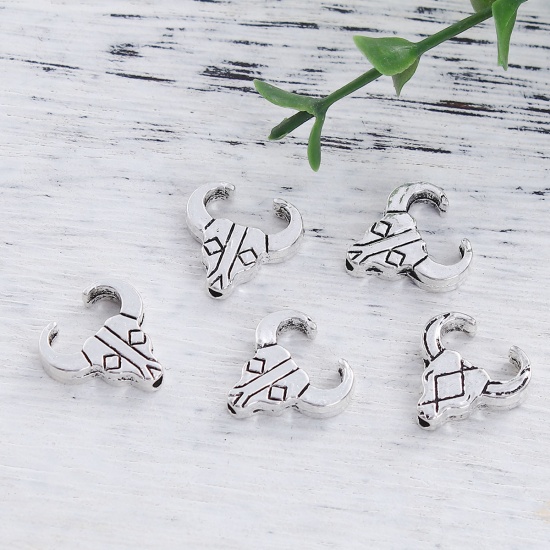 Picture of Zinc Based Alloy Spacer Beads Cow Antique Silver 14mm x 14mm, Hole: Approx 1.3mm, 50 PCs