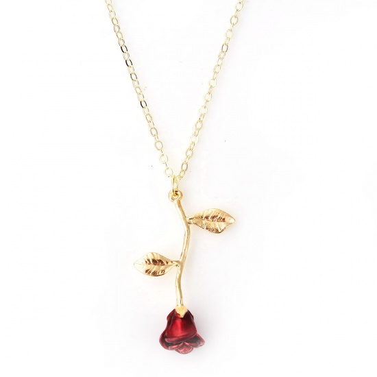 Immagine di Collana Rosa Oro Placcato Rosso lunghezza: 50cm- 47cm, 1 Pz