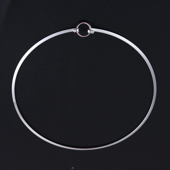 Picture of 304 Stainless Steel Collar Neck Ring Necklace Silver Tone Round Can Open 45cm(17 6/8") long, 1 Piece