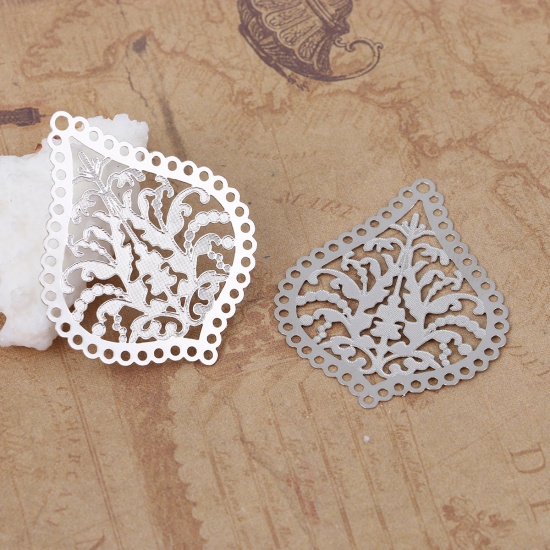 Picture of Iron Based Alloy Chandelier Connectors Drop Silver Tone Filigree 38mm x 30mm, 10 PCs