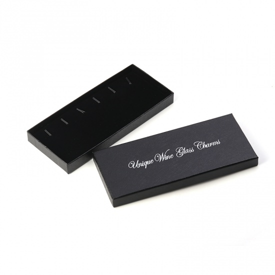 Picture of Paper & Velvet Jewelry Gift Boxes Rectangle Black Message Pattern 18cm x 8cm , 1 Piece