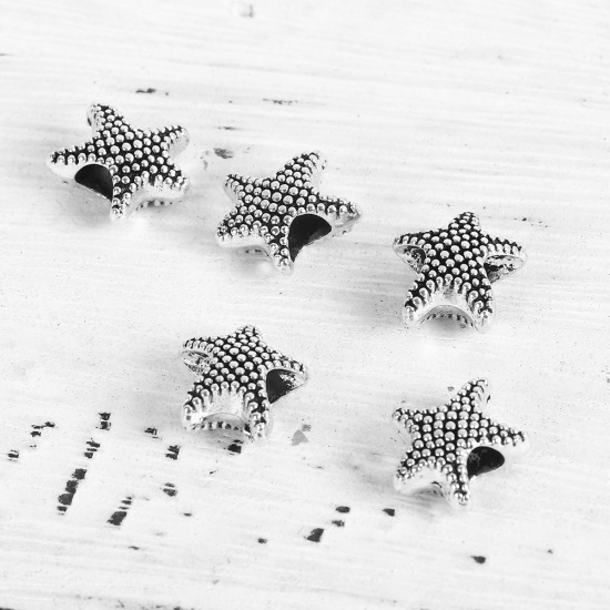 Picture of Zinc Based Alloy Spacer Beads Star Fish Antique Silver 13mm x 13mm, Hole: Approx 4.6mm, 50 PCs