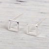 Picture of Sterling Silver Ear Post Stud Earrings Silver Square 5mm( 2/8") x 5mm( 2/8"), Post/ Wire Size: (21 gauge), 1 Pair