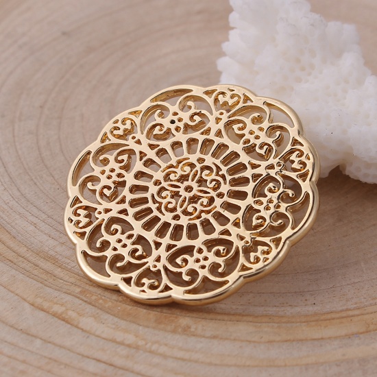 Picture of Zinc Based Alloy Connectors Round Flower Gold Plated Filigree 31mm x 31mm, 10 PCs