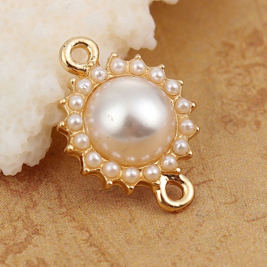 Picture of Zinc Based Alloy One Pearl Jewelry Connectors Flower Gold Plated White Imitation Pearl 20mm x 14mm, 5 PCs