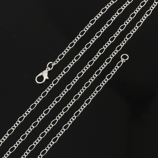 Picture of Iron Based Alloy 3:1 Figaro Link Chain Necklace Silver Plated 77cm(30 3/8") long, Chain Size: 6x2.8mm( 2/8" x 1/8") 3x2.5mm( 1/8" x 1/8"), 1 Packet ( 12 PCs/Packet)