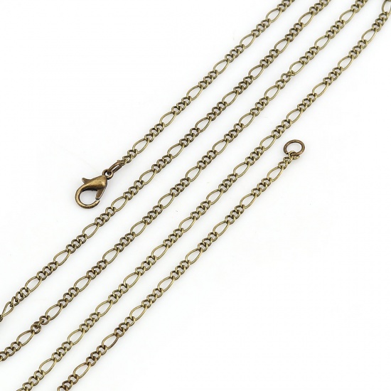 Picture of Iron Based Alloy 3:1 Figaro Link Chain Necklace Antique Bronze 77cm(30 3/8") long, Chain Size: 6x2.8mm( 2/8" x 1/8") 3x2.5mm( 1/8" x 1/8"), 1 Packet ( 12 PCs/Packet)