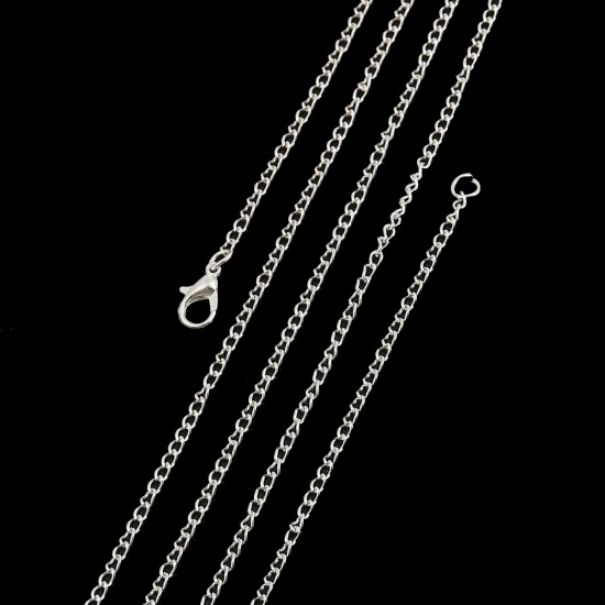 Picture of Iron Based Alloy Link Curb Chain Necklace Silver Plated 77cm(30 3/8") long, Chain Size: 4x2.3mm( 1/8" x 1/8"), 1 Packet ( 12 PCs/Packet)
