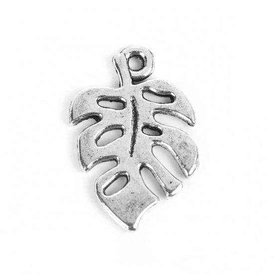 Picture of Zinc Based Alloy Charms Leaf Antique Silver Hollow 19mm( 6/8") x 12mm( 4/8"), 50 PCs