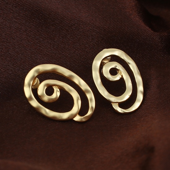 Picture of Boho Chic Ethnic Style Ear Post Stud Earrings Matt Gold Spiral 27mm(1 1/8") x 18mm( 6/8"), Post/ Wire Size: (20 gauge), 2 Pairs