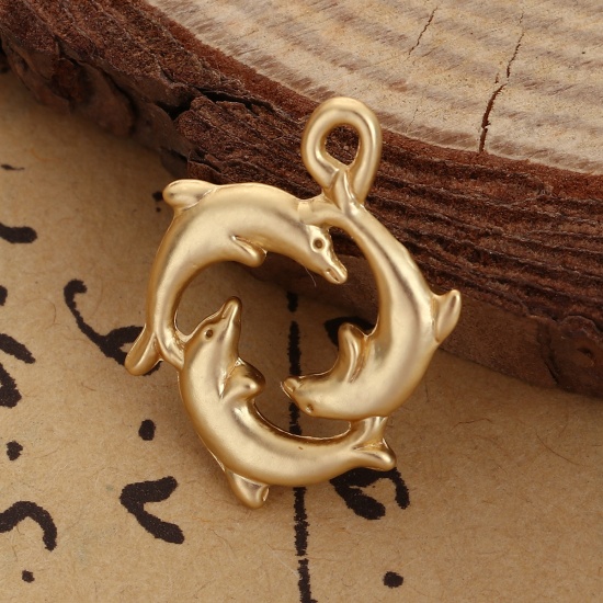 Picture of Zinc Based Alloy Charms Dolphin Animal Matt Gold 21mm( 7/8") x 16mm( 5/8"), 10 PCs