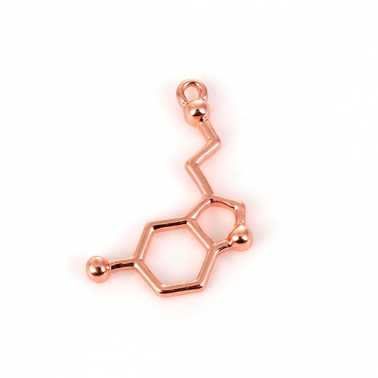 Picture of Zinc Based Alloy Molecule Chemistry Science Charms Serotonin Rose Gold 24mm(1") x 14mm( 4/8"), 10 PCs