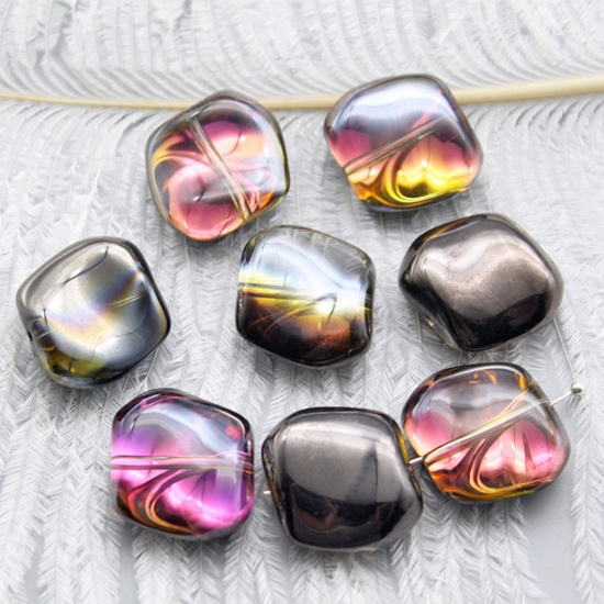 Picture of Lampwork Glass Czech Beads Irregular Black AB Rainbow Color About 19mm x 17mm, Hole: Approx 1.2mm, 10 PCs