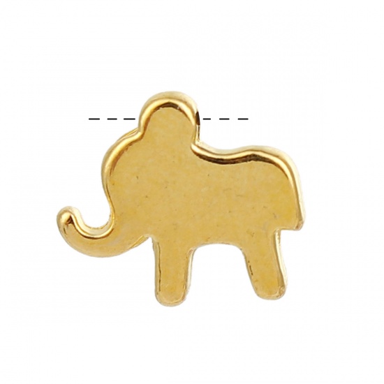 Picture of Zinc Based Alloy Spacer Beads Elephant Animal Gold Plated 12mm x 11mm, Hole: Approx 1.4mm, 30 PCs