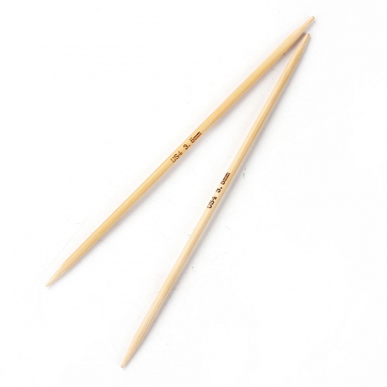 Bild von (US4 3.5mm) Bambus Stricknadel mit Doppelte Öse Naturfarben 15cm lang, 1 Set ( 5 Stück/Set)