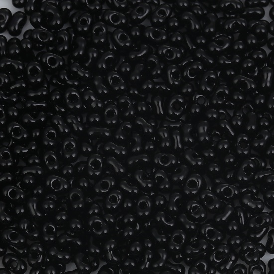 チェコ輸入 ガラス ファルファーレシード ビーズ 黒 約 4mm x 3mm、 穴: 約 0.8mm、 30 グラム (約 30 個/グラム) の画像