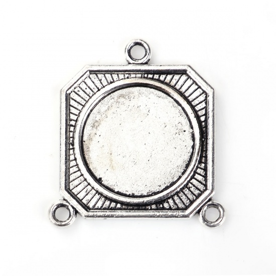 Picture of Zinc Based Alloy Connectors Octagon Antique Silver Cabochon Settings (Fits 22mm Dia.) 37mm(1 4/8") x 34mm(1 3/8"), 10 PCs