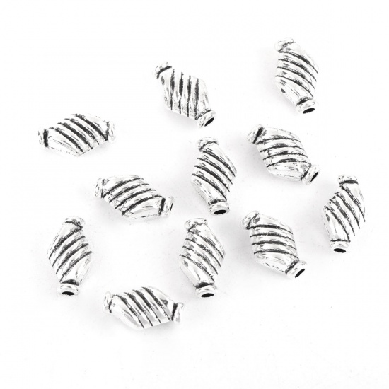 Picture of Zinc Based Alloy Spacer Beads Irregular Antique Silver Stripe 10mm x 6mm, Hole: Approx 1.3mm, 100 PCs