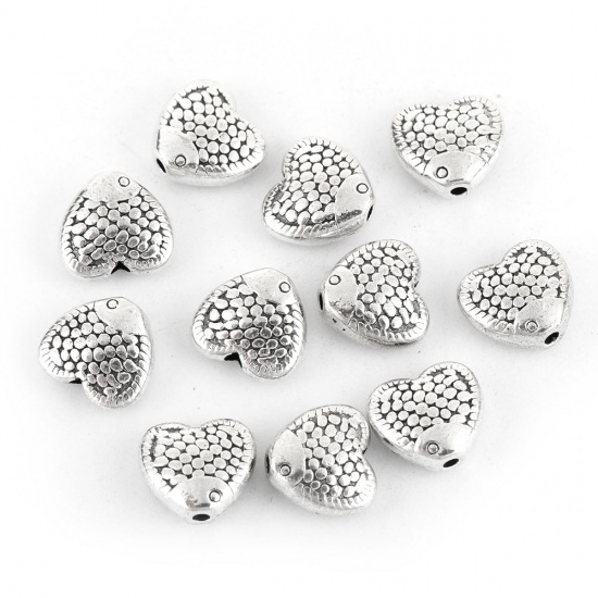 Picture of Zinc Based Alloy Spacer Beads Heart Antique Silver 10mm x 9mm, Hole: Approx 1.2mm, 50 PCs