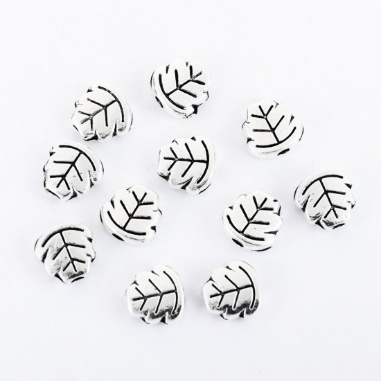 Picture of Zinc Based Alloy Spacer Beads Leaf Antique Silver 7mm x 7mm, Hole: Approx 1.5mm, 100 PCs