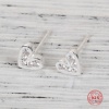 Picture of Sterling Silver Ear Post Stud Earrings Silver Heart Clear Rhinestone 6mm( 2/8") x 5mm( 2/8"), Post/ Wire Size: (21 gauge), 1 Pair