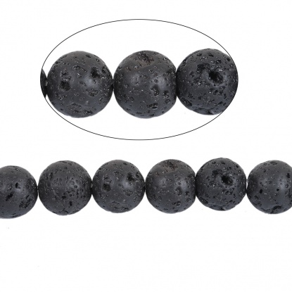 Picture of Lava Rock Beads Round Black About 8mm Dia., Hole: Approx 1mm, 38.5cm(15 1/8") long, 1 Strand (Approx 47 PCs/Strand)