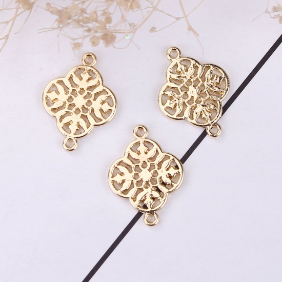 Picture of Zinc Based Alloy Connectors Flower Gold Plated Hollow 20mm x 15mm, 20 PCs