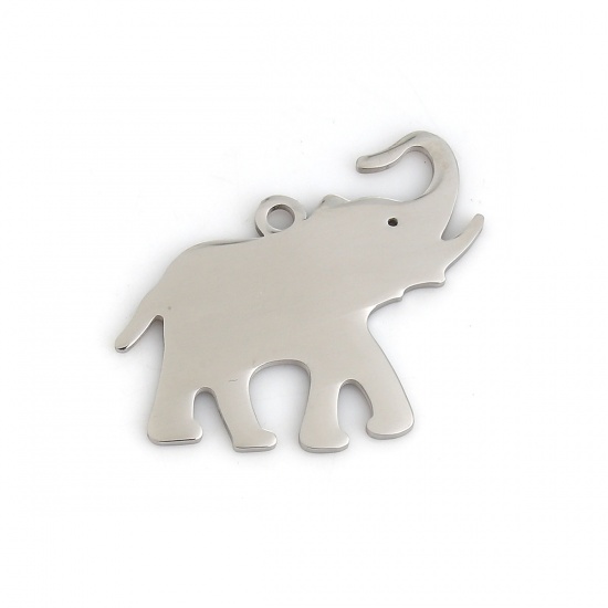 Picture of 304 Stainless Steel Pet Silhouette Pendants Elephant Animal Silver Tone 30mm(1 1/8") x 21mm( 7/8"), 1 Piece