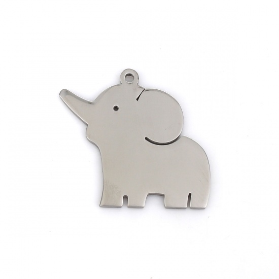 Picture of 304 Stainless Steel Pet Silhouette Pendants Elephant Animal Silver Tone 30mm(1 1/8") x 28mm(1 1/8"), 1 Piece