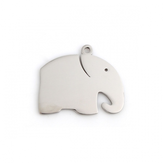 Picture of 304 Stainless Steel Pet Silhouette Charms Elephant Animal Silver Tone 28mm(1 1/8") x 24mm(1"), 1 Piece