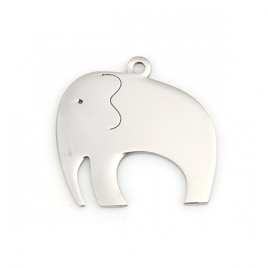 Picture of 304 Stainless Steel Pet Silhouette Charms Elephant Animal Silver Tone 28mm(1 1/8") x 27mm(1 1/8"), 1 Piece