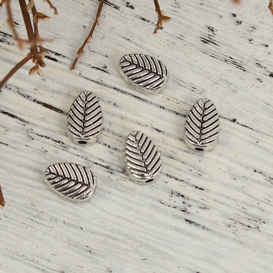Picture of Zinc Based Alloy Spacer Beads Leaf Antique Silver 8mm x 6mm, Hole: Approx 1.1mm, 100 PCs
