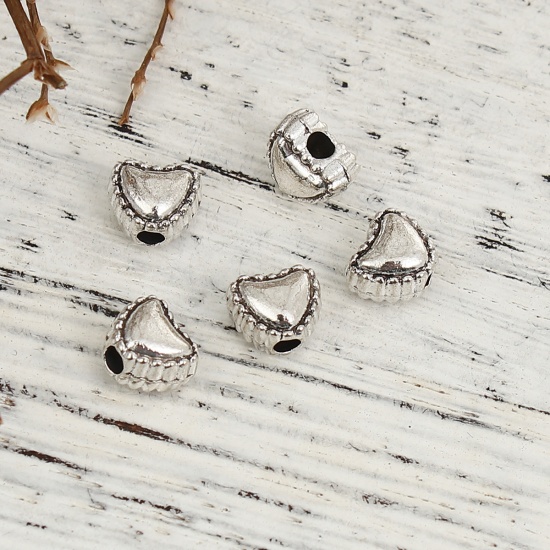 Picture of Zinc Based Alloy Spacer Beads Heart Antique Silver 6mm x 5mm, Hole: Approx 1.8mm, 100 PCs