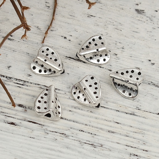 Picture of Zinc Based Alloy Spacer Beads Heart Antique Silver 10mm x 9mm, Hole: Approx 1.6mm, 100 PCs