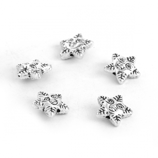 Picture of Zinc Based Alloy Spacer Beads Pentagram Star Antique Silver Leaf 12mm x 11mm, Hole: Approx 0.3mm, 50 PCs