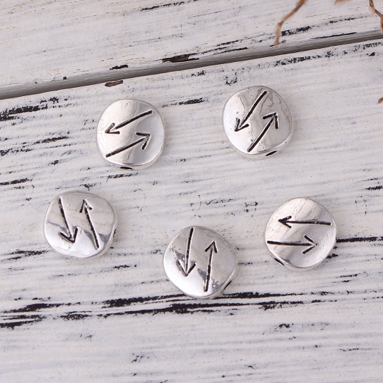 Picture of Zinc Based Alloy Spacer Beads Round Antique Silver Arrowhead About 10mm Dia, Hole: Approx 1.4mm, 50 PCs