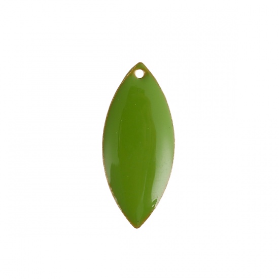 銅 エナメル スパンコール チャーム めっきない 緑 マーキス エナメル 23mm x 10mm、 10 個 の画像