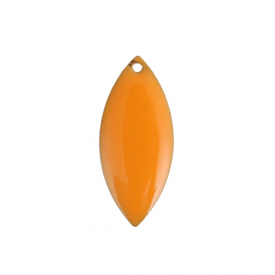 Immagine di Rame Sequins Smaltati Charms Colore Originale Arancione Olive Smalto 23mm x 10mm, 10 Pz