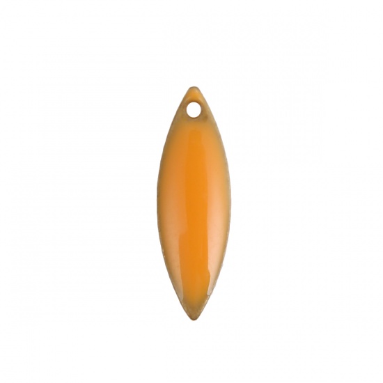 Immagine di Rame Sequins Smaltati Charms Olive Colore Originale Arancione Smalto 16mmx 5mm, 10 Pz