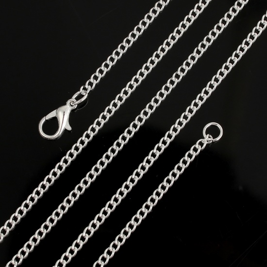 Picture of Iron Based Alloy Link Curb Chain Necklace Silver Plated 51cm(20 1/8") long, Chain Size: 3.4x2.5mm( 1/8" x 1/8"), 1 Packet ( 12 PCs/Packet)