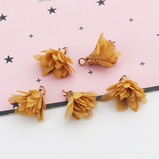 Immagine di Garza Charms Nappine Camelia Oro Placcato Marrone Circa 20mm x 20mm, 20 Pz