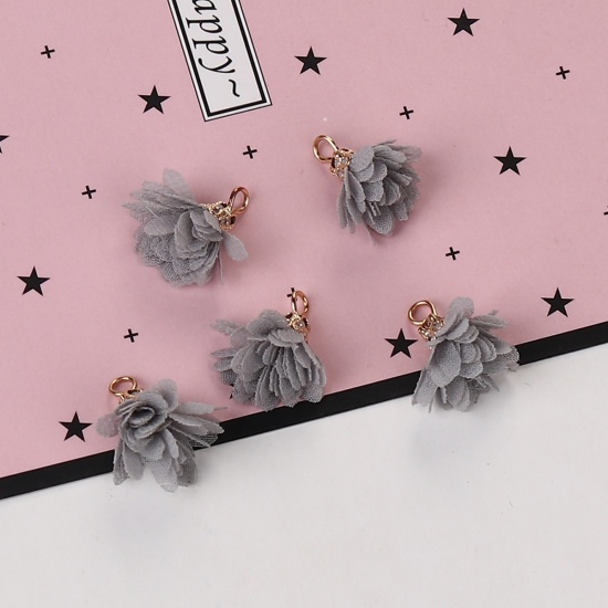 Immagine di Garza Charms Nappine Camelia Oro Placcato Grigio Circa 20mm x 20mm, 20 Pz