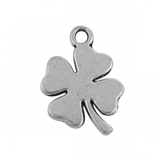 Picture of Zinc Based Alloy Charms Four Leaf Clover Antique Silver 18mm( 6/8") x 12mm( 4/8"), 50 PCs
