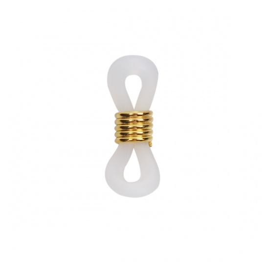 Picture of Rubber Eyeglasses Chain Holder Connectors Gold Plated White 20mm x 6mm, 50 PCs