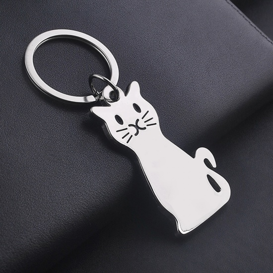 Picture of Keychain & Keyring Cat Animal Silver Tone 88mm x 32mm, 2 PCs