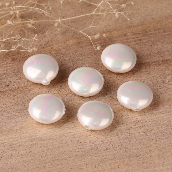 Immagine di Conchiglia Sciolto Perline Tondo Bianco AB Colore Circa 12mm Dia, Foro:Circa 0.5mm, 2 Pz
