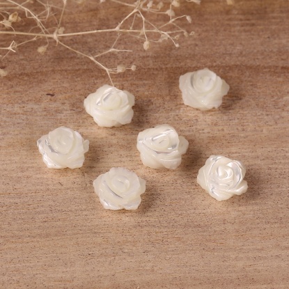 Image de Perles en Coquille Rose Blanc 10mm x 10mm, Taille de Trou: 0.5mm, 2 Pcs