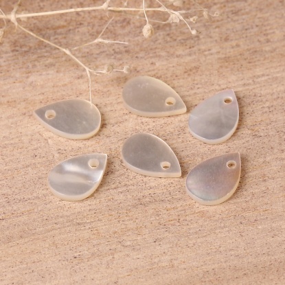 Image de Perles en Coquille Goutte d'Eau Blanc à Strass Couleur AB 9mm x 6mm, Taille de Trou: 0.7mm, 10 Pcs