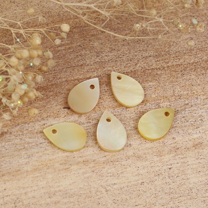 Image de Perles en Coquille Goutte d'Eau Jaune Blanc à Strass Couleur AB 9mm x 6mm, Taille de Trou: 0.7mm, 10 Pcs